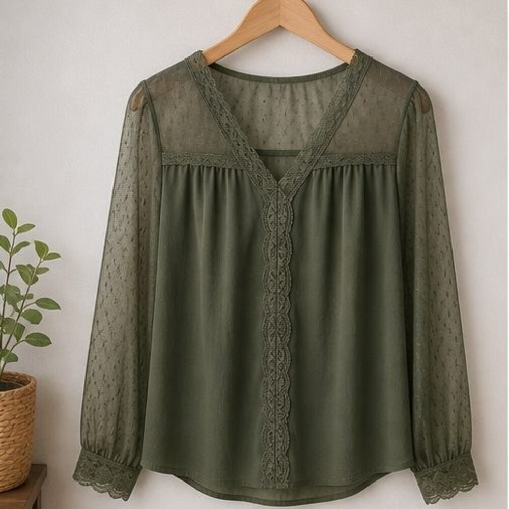 Olive Puff Sleeve Top